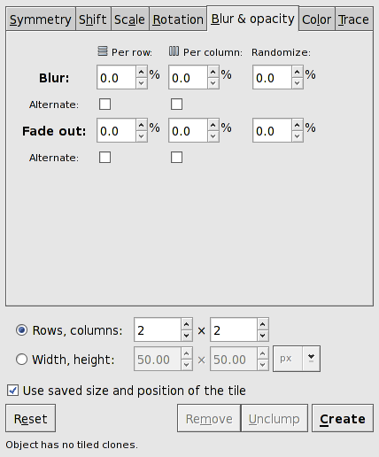 Tiling dialog - Blur and opacity tab.