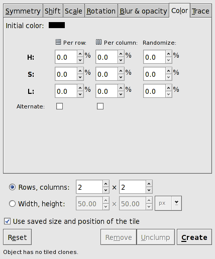 Tiling dialog - Color tab.