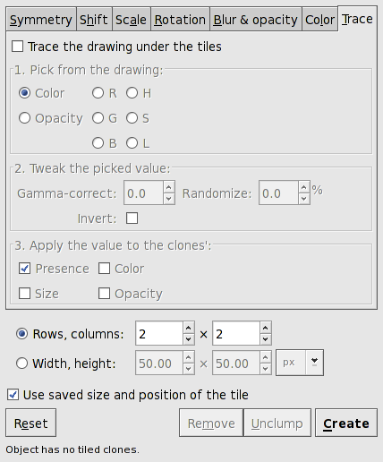 Tiling dialog - Color tab.