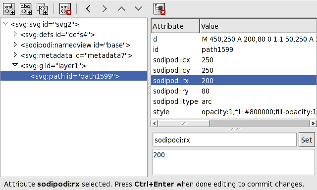 XML Editor dialog with ellipse.