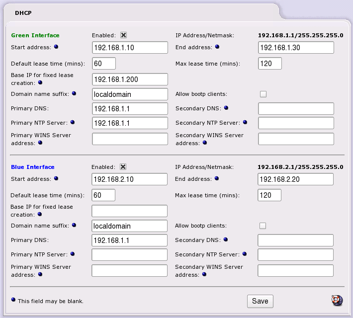 DHCP Server Web Page