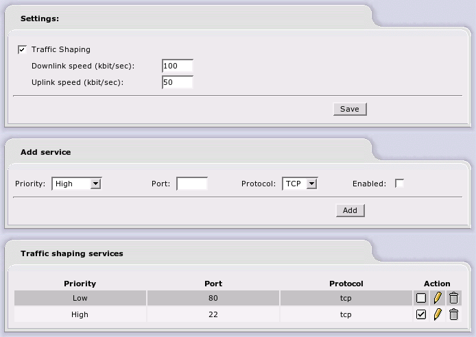 Traffic Shaping Web Page