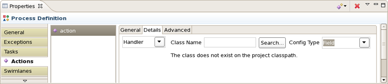 The Details page of an Action Configuration Dialog