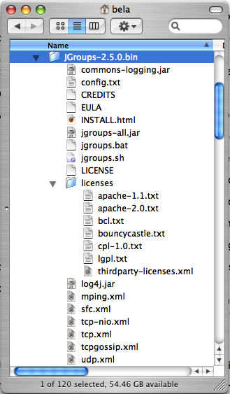 Screenshot of the JGroups binary distribution