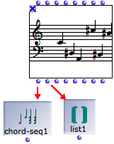 The first ouput of the chord-seq factory box is a chord-seq instance. The second output is a list of pitches.