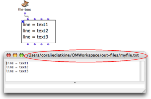 Visualizing the resulting text in a textfile box &ndash;&nbsp;above &ndash; and in the textfile editor &ndash; below.