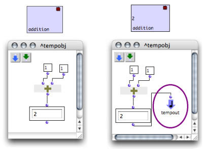 Here, the temporal object just performs an addition. It is not connected to any item, and its value is not displayed in the maquette.