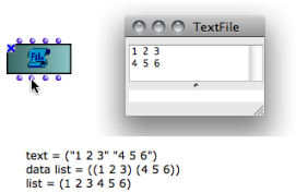 Three options for formatting the text contents with "eval-mode". The result appears when evaluating the "exp-list" output.