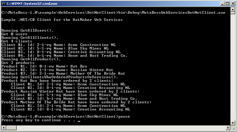 Sample Output From Web Service .NET / C# Client