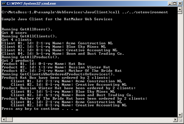 Sample Output From Web Service Java Client
