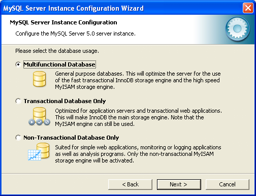 MySQL Server Instance Configuration Wizard:
          Usage Dialog