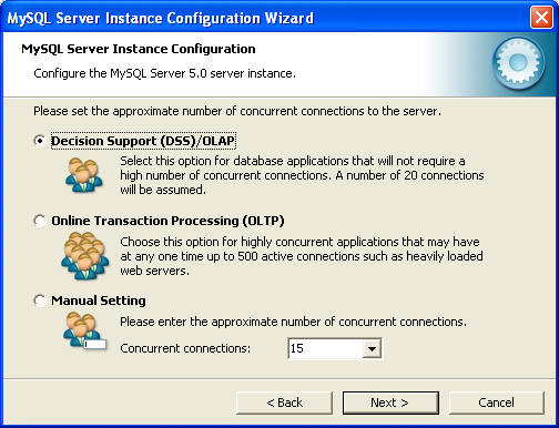 MySQL Server Instance Configuration Wizard:
          Connections