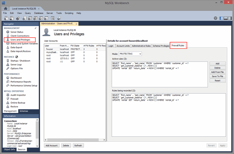 MySQL Enterprise Firewall Rules