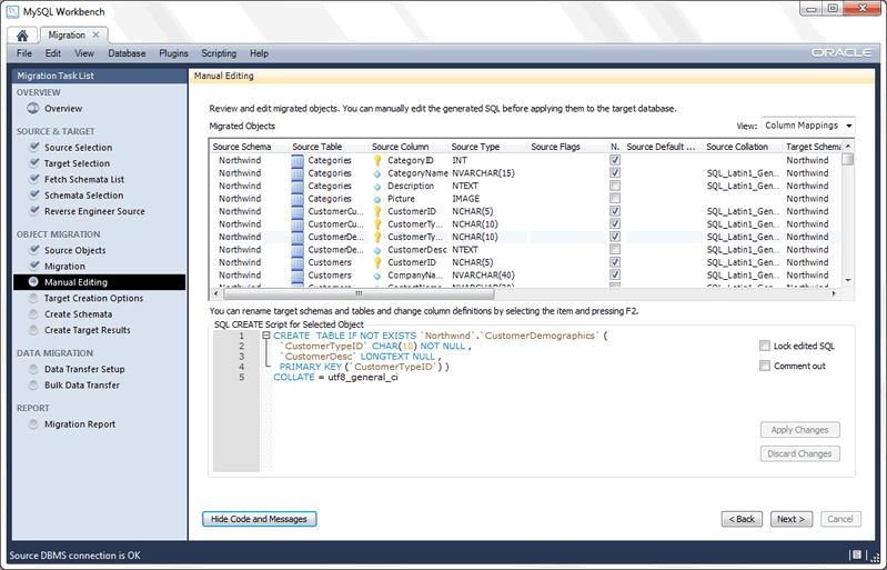 Manual Editing: Column Mappings