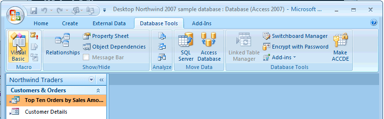 Locating the Visual Basic Macro Database Tool