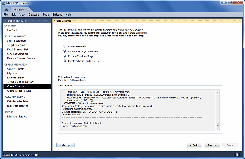 MySQL Workbench migration: Create Schemata