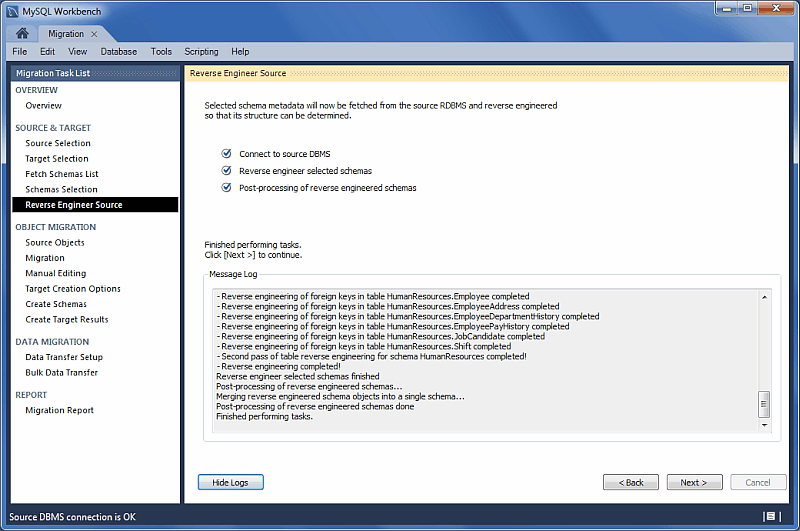 MySQL Workbench migration: Reverse Engineer Source