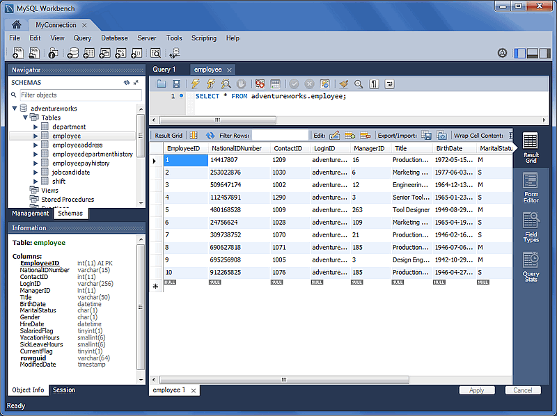 MySQL Workbench migration: Viewing the migrated database