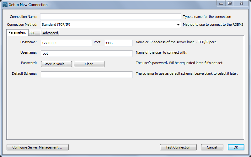 Setup New Connection Form