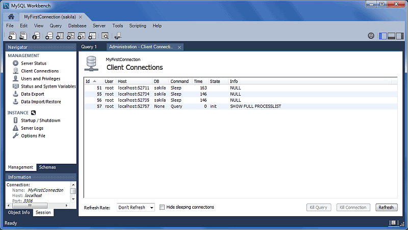 Client Connections: MySQL Workbench 6.0