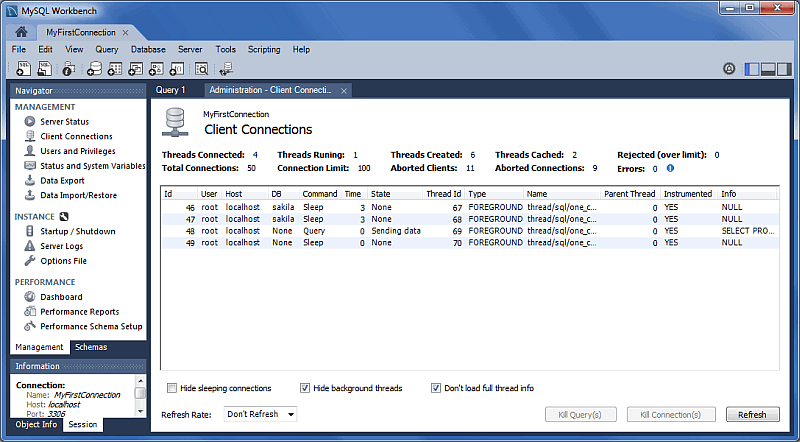 Client Connections: MySQL Workbench 6.1