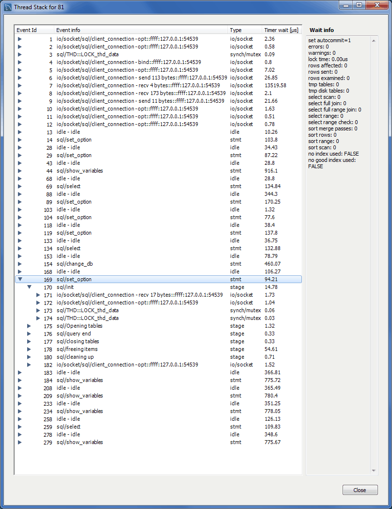 Client Connections: View Thread Stack