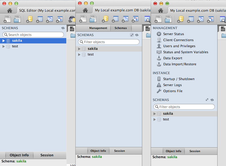 Comparing the SQL Editor interface for Workbench 5.2 and 6.0