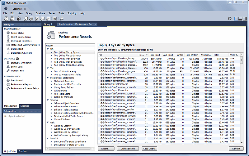 Performance Reports: Top I/0 By Bytes