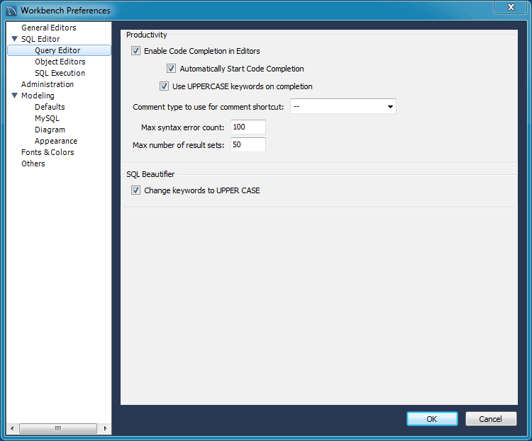 Preferences: SQL Editor: Query Editor