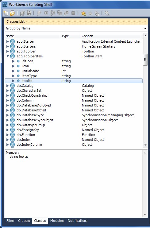 The Workbench Scripting Shell tab: Classes