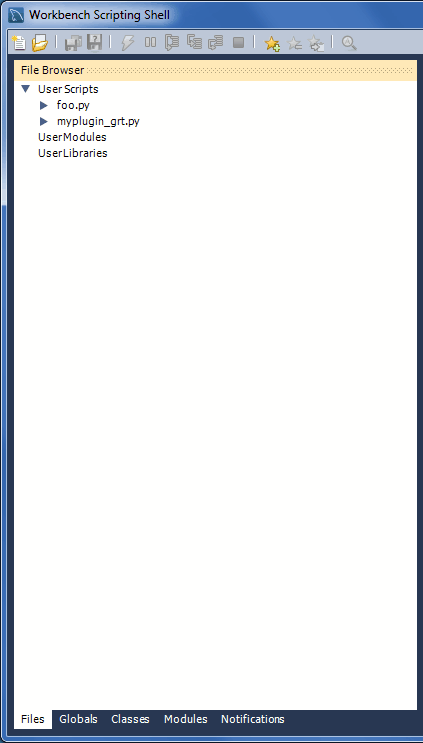 The Workbench Scripting Shell tab: Files