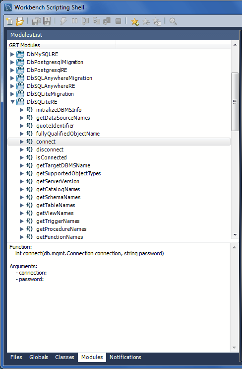 The Workbench Scripting Shell tab: Modules