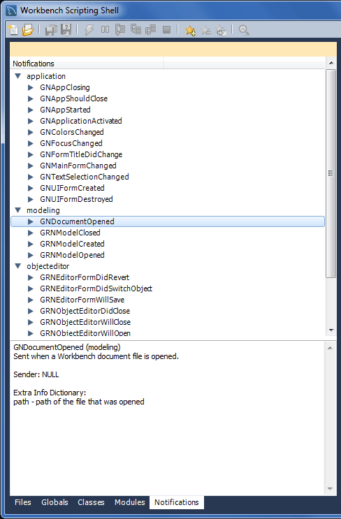 The Workbench Scripting Shell tab: Notifications