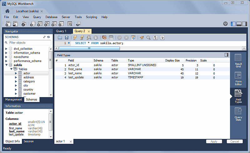 SQL Editor: Field Types