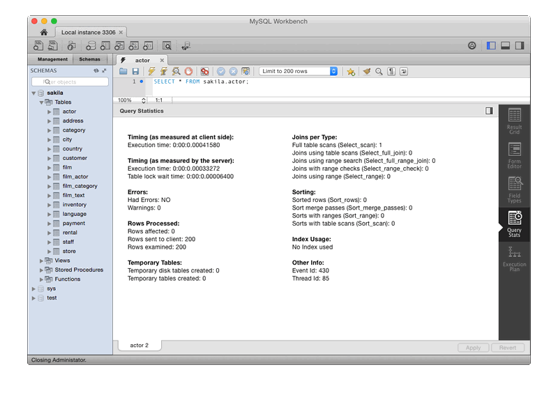 SQL Editor: Query Stats