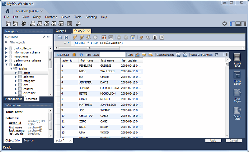 SQL Editor: Result Grid