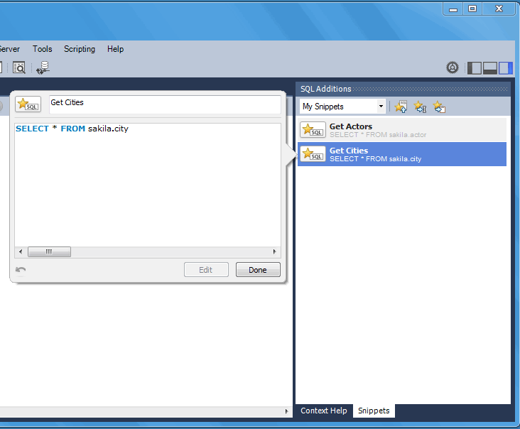 SQL Snippets: Editor