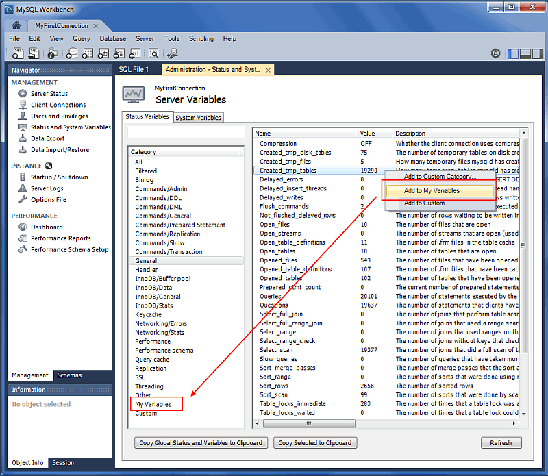 Status And System Variables: Custom