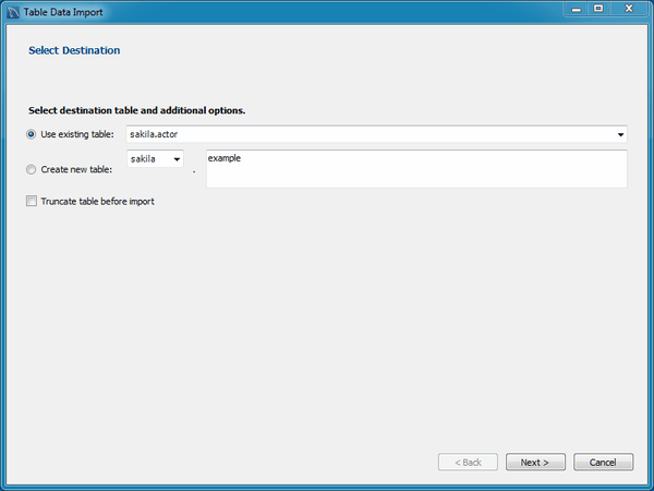 Table Data Import/Export Wizard Options