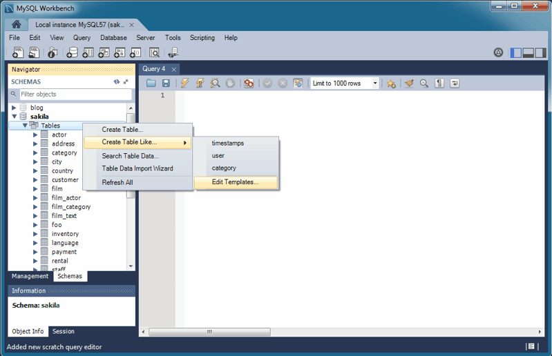 New Table Template: SQL Editor