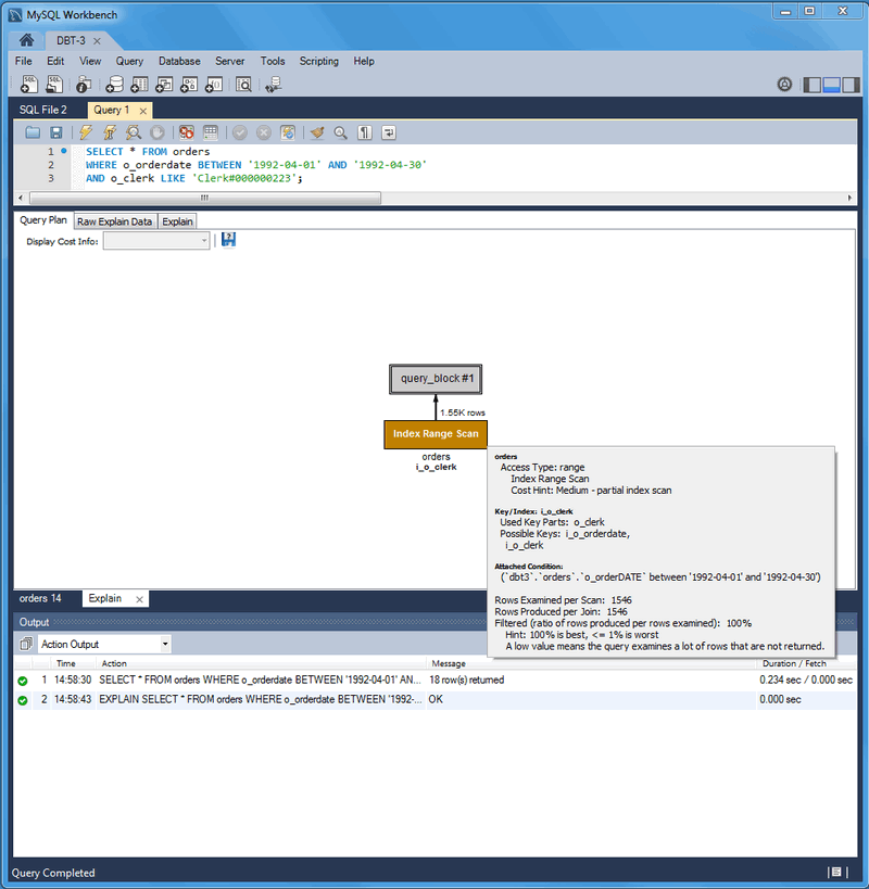 DBT-3 Visual Explain Tutorial: Index Range Scan: Better