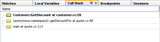 Screenshot of Call Stack tab