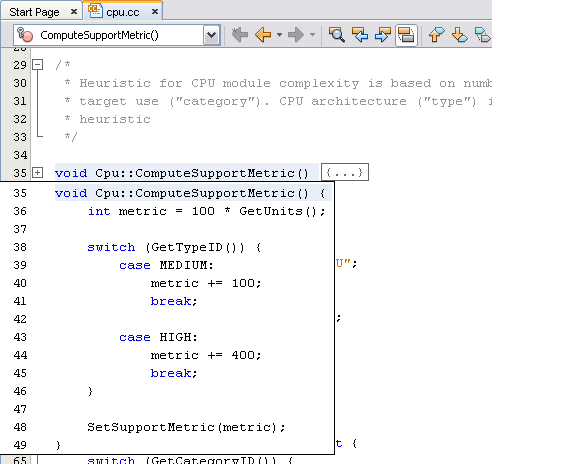Screenshot of folded code in the Source
Editor