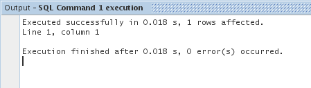 Output window displaying output from executed query