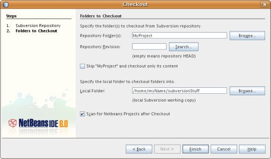 Subversion Checkout Wizard: Folders to Checkout panel