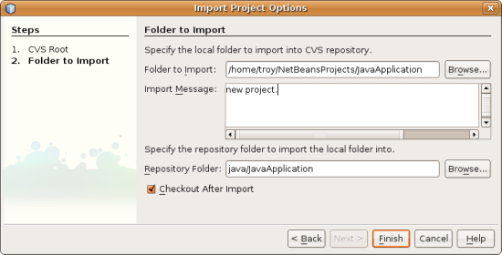 CVS Checkout Wizard: Folder to Import panel
