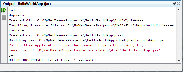 Output window showing results of building the HelloWorld project.