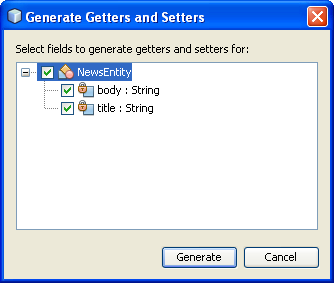 Generate Getters and Setters dialog box