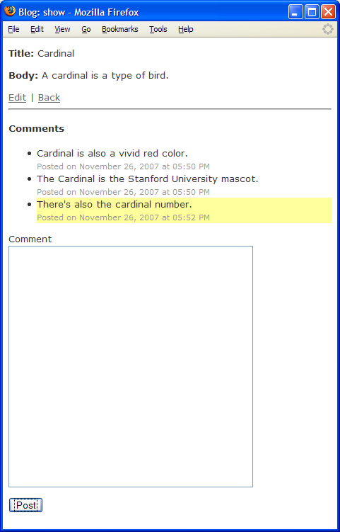 View Of Comment Model, With Highlighting