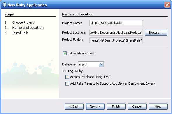 Page 2 of New Ruby on Rails Project Wizard